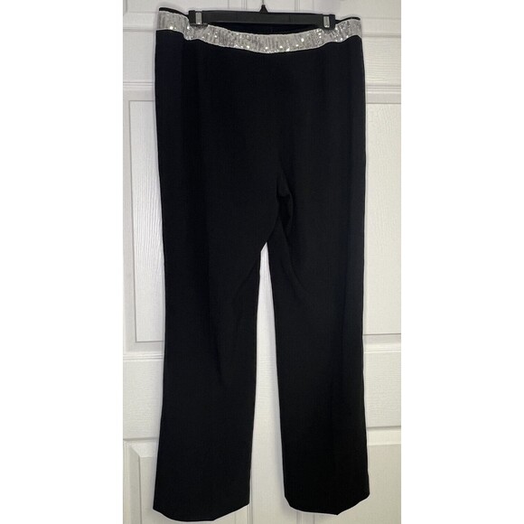 LARRY LEVINE Pants Size 14 Black Silver Sequin Waistband Wide Leg Soft Slacks - Picture 2 of 6